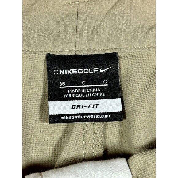 NIKE Dri-Fit Tour 38" Flat Lt. Brown Polyester Blend Golf Shorts Zipped Pockets - Picture 3 of 6